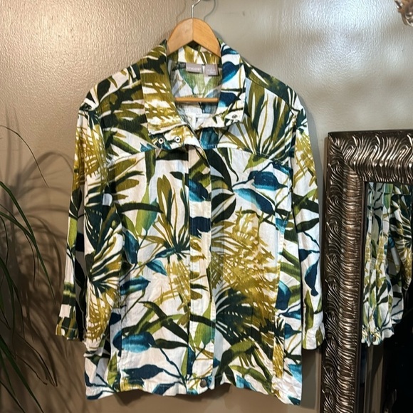 Chico’s Tropical 🌴 Print Linen Jacket Size 4 - Picture 1 of 10